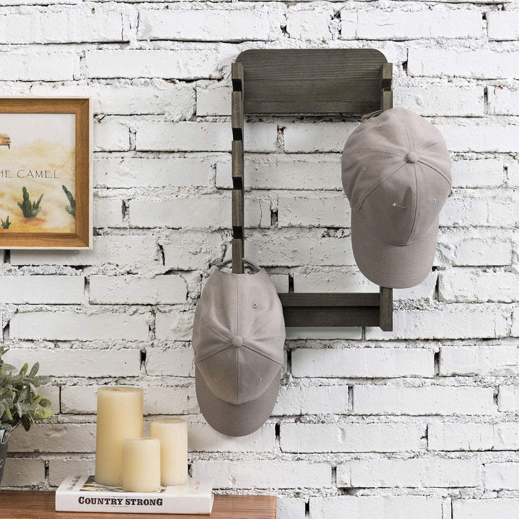 Rustic Gray Wood Wall Mounted Hat & Garment Storage Rack w/ 10