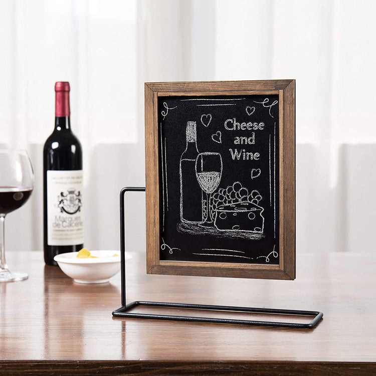 Rustic Double-Sided Tabletop Chalkboard Sign with Wooden Frame and Metal Stand