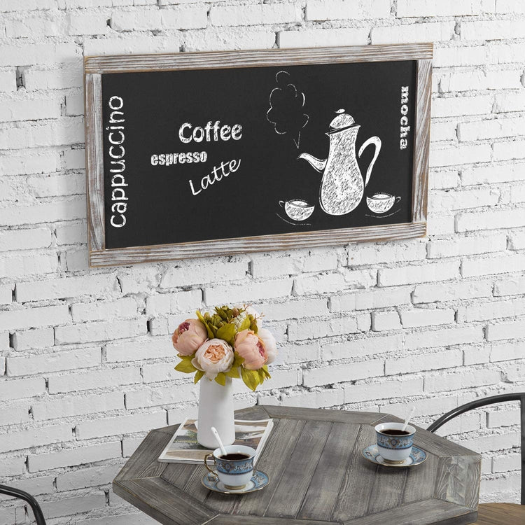 Whitewashed Wood Wall Mounted Chalkboard and Message Board-MyGift