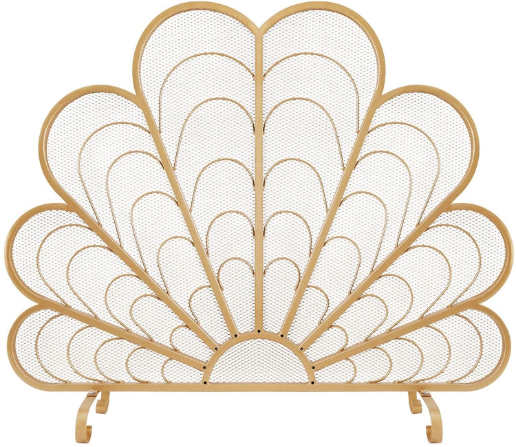 Brass-Tone Metal, Peacock Feather Shaped Fireplace Screen-MyGift