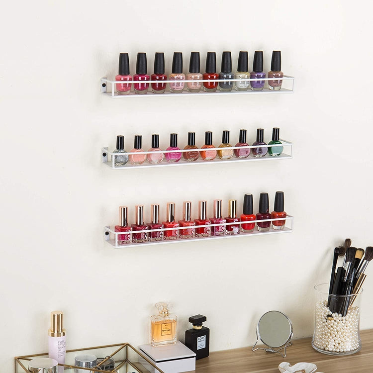 White Metal 16-Inch Nail Polish Rack, Wall Mounted Essential Oils Organizer, Set of 3