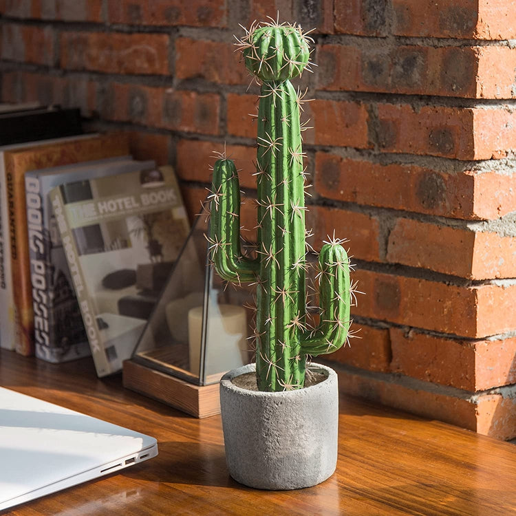 21-inch Artificial Saguaro Southwest Desert Cactus in Cement Plant Pot