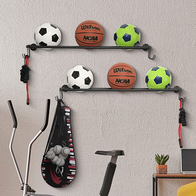Wall Mounted Black Metal Sports Ball Holder with Hanging Hooks, Gym Wa –  MyGift