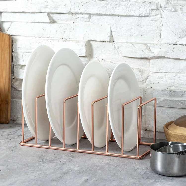 mDesign Steel Compact Dish Drainer Rack + Bamboo Cutlery Caddy, Copper/Natural