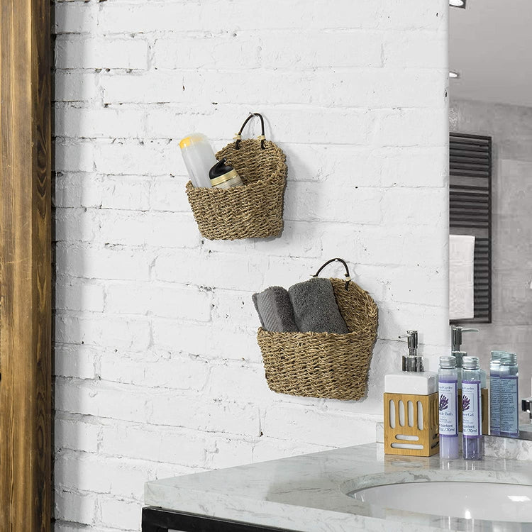 Hanging Storage Baskets, Pantry Wicker Baskets, Wall Mount Basket, Decorative Baskets for Organizing, Small Woven Baskets for Kitchen Bathroom, Style