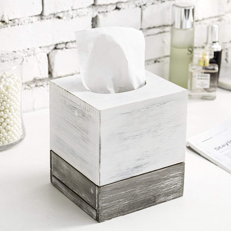 TISSUE BOX COVER, Wood Kleenex Holder, Square, Kitchen Bathroom, Wooden  distressed