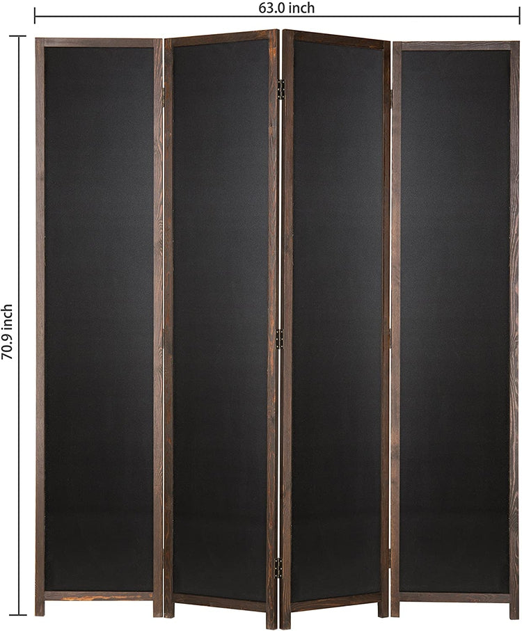 Dark Brown Wood 4-Panel Chalkboard Frame Room Divider w/ Dual-Hinges-MyGift