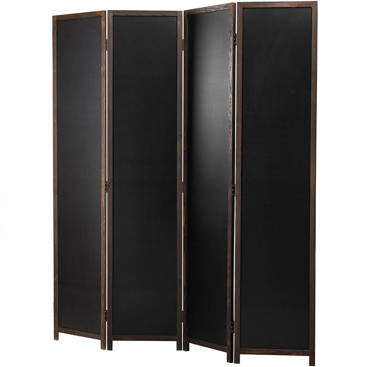 Dark Brown Wood 4-Panel Chalkboard Frame Room Divider w/ Dual-Hinges-MyGift