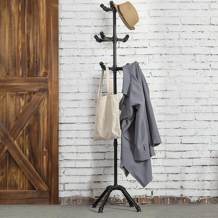 65-Inch Industrial Black Metal Pipe Coat Stand with 10-Hooks – MyGift