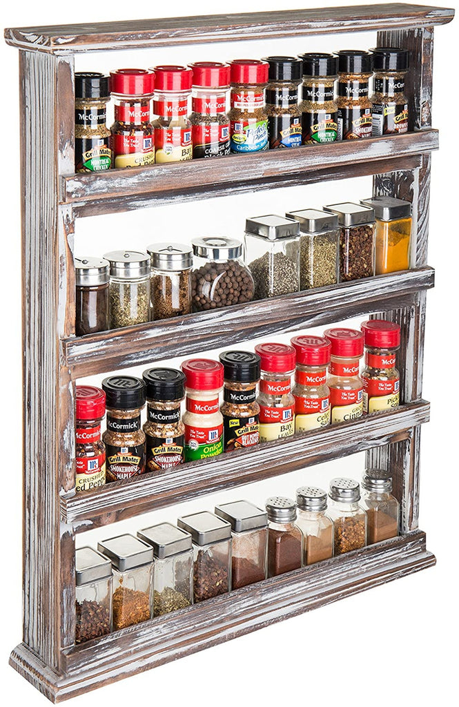 Farmhouse-Style White Washed & Brown Wood Spice Rack