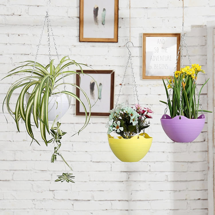 Set of 3 Colorful Self-Watering Hanging Planter Pots with Metal Chain-MyGift