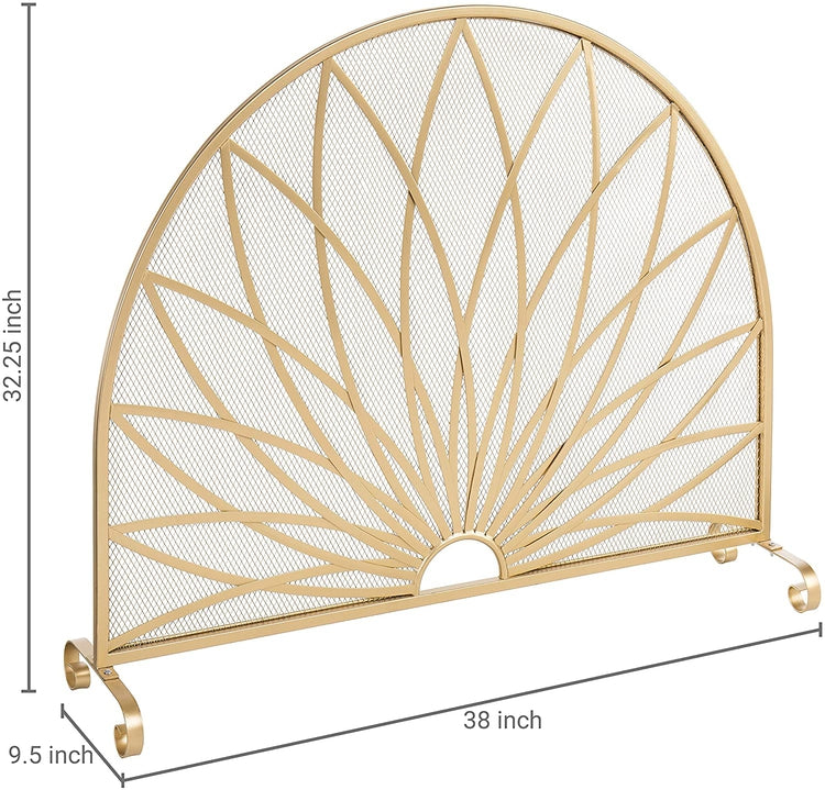 Art Deco Starburst Style Brass-Tone Metal Freestanding Fireplace Screen-MyGift