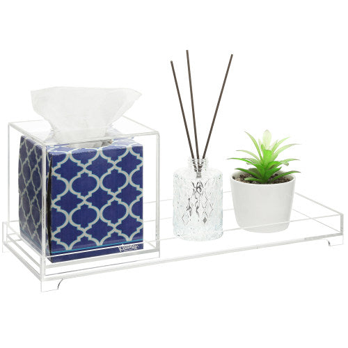 Deluxe Clear Acrylic Bathroom Set w/ Tray & Square Tissue Box Cover