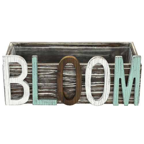 Rustic Multi-Colored Torched Wood Succulent Planter Box w/ BLOOM Cutout Letters-MyGift