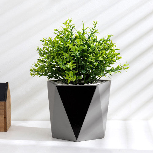 Geometric Modern Concrete Grey and Black Planter Pot, 6 Inch Size