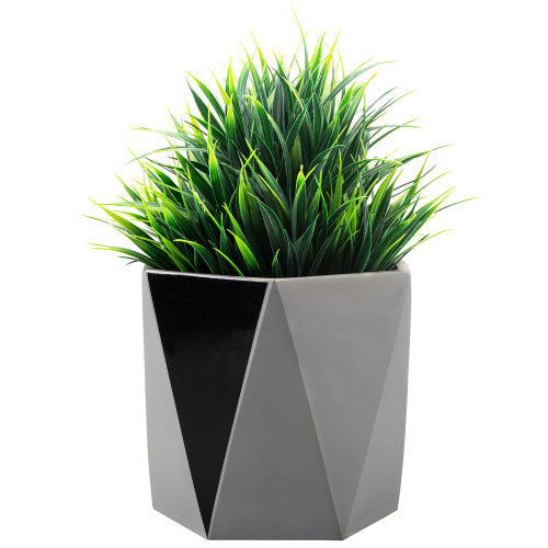 Geometric Modern Concrete Grey and Black Planter Pot-MyGift