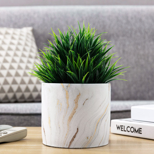 White & Copper Marble Concrete Succulent Planter Pot-MyGift