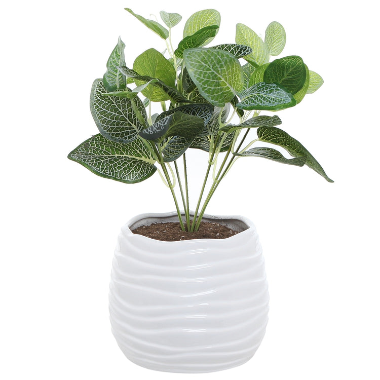 5.5 Inch White Ceramic Wavy Design Planter Pot