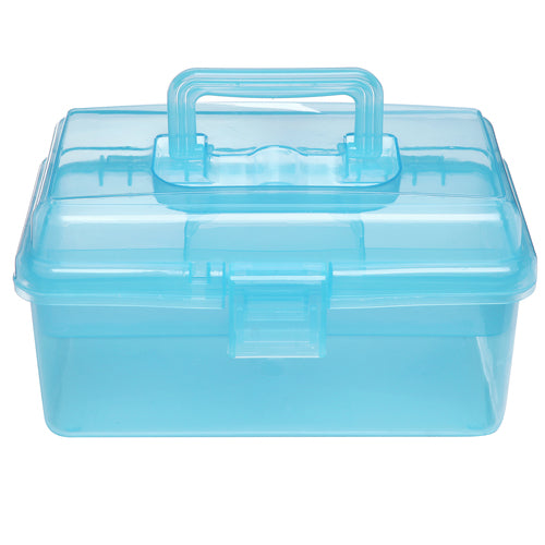 MyGift Clear Blue Multipurpose First Aid, Arts & Craft Supply Case/Storage Container Box w/Removable Tray