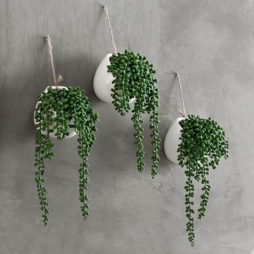 Artificial String of Pearls Plants in White Ceramic Wall-Hanging Plant –  MyGift