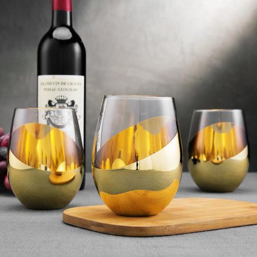Titled Design Brass Stemless Wine Glasses, Set of 6 – MyGift