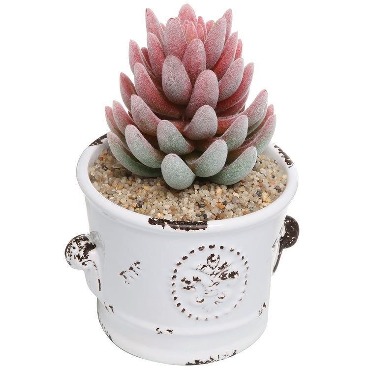 Set of 2 Rustic White Ceramic 4-Inch Succulent Planter Pots-MyGift