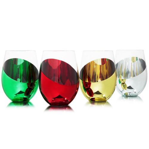 Glass 18oz Holiday Stemless Wine Glasses Set/4