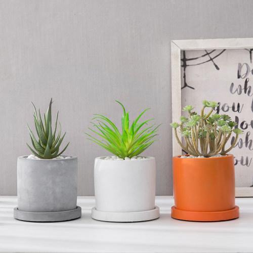 Multi-Colored Concrete Planter Pots (White. Gray, Orange), Set of 3