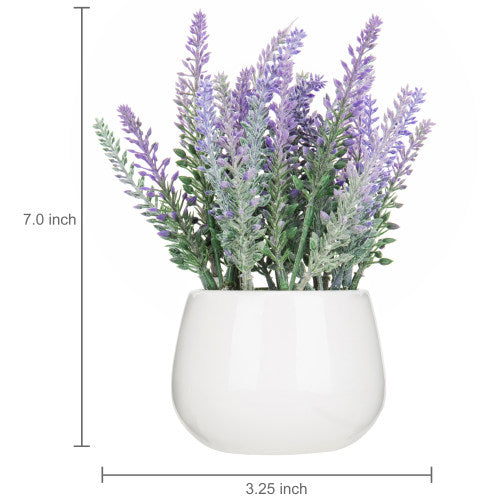 Artificial Lavender Plant w/ White Ceramic Planter-MyGift