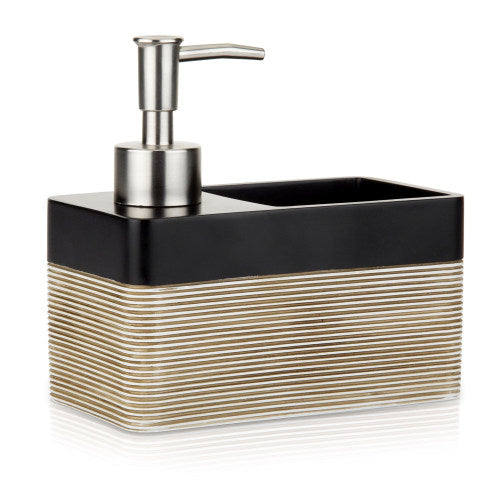 Modern Black & Beige Dish Soap Dispenser w/ Sponge Holder-MyGift