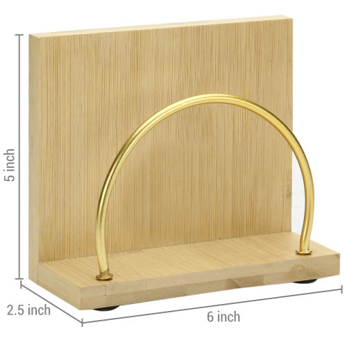 Bamboo & Brass Tone Metal Arc Design Napkin Holder-MyGift