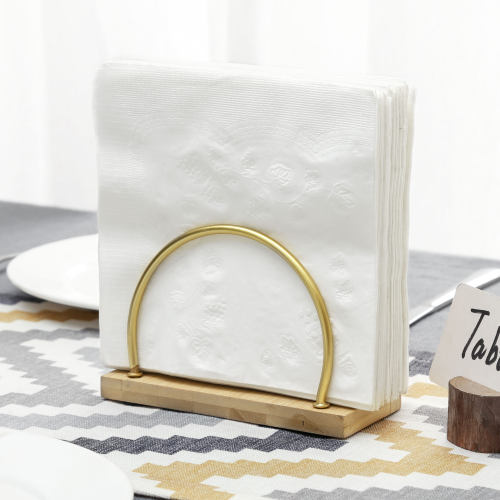 Bamboo & Brass Tone Metal Arc Design Napkin Holder-MyGift