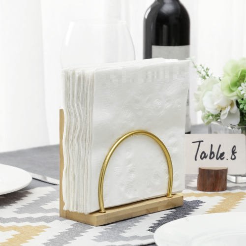 Bamboo & Brass Tone Metal Arc Design Napkin Holder