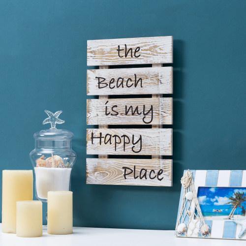 Shabby Whitewashed Wood Sign: "The Beach is My Happy Place" - MyGift