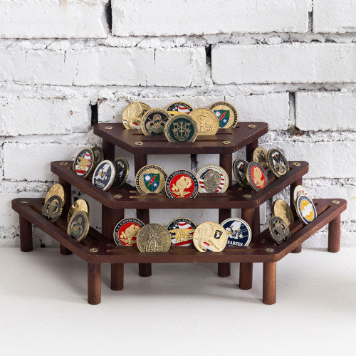 Dark Brown Bamboo Hexagon Challenge Coin Display Rack