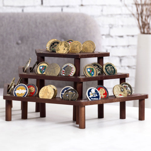 Dark Brown Bamboo Hexagon Challenge Coin Display Rack-MyGift