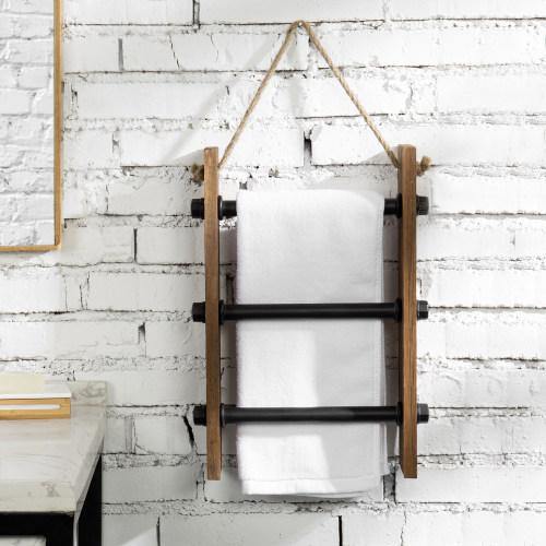 Wall-Hanging Industrial Pipe & Burnt Wood Hand Towel Ladder