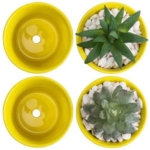 Small Yellow Ceramic Planter, Set of 4 - MyGift