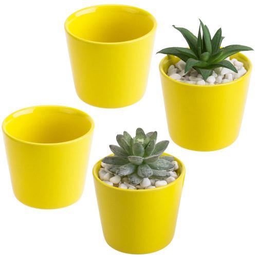 Small Yellow Ceramic Planter, Set of 4 - MyGift