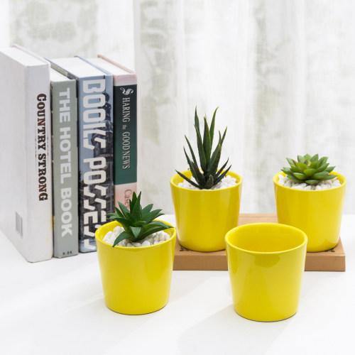 Small Yellow Ceramic Planter, Set of 4