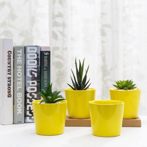 Small Yellow Ceramic Planter, Set of 4 - MyGift