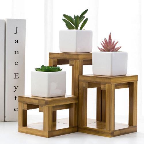 Retro Beige Bamboo Flower Pot Stand, Set of 3