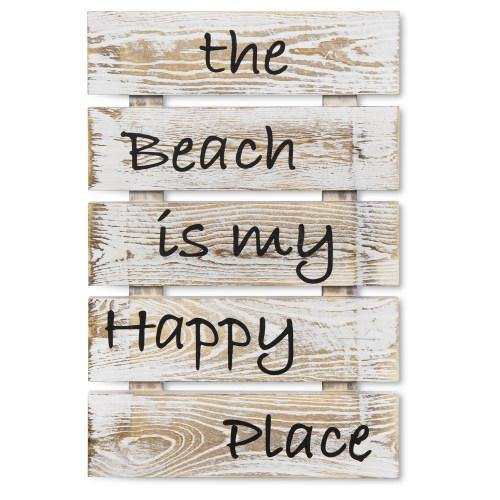 Shabby Whitewashed Wood Sign: "The Beach is My Happy Place"