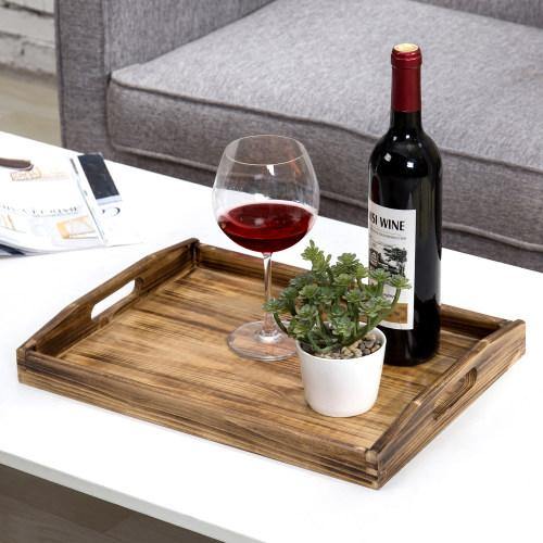 Coffee-Colored Dark Brown Rustic Wood Serving Tray