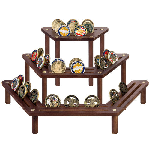 Dark Brown Bamboo Hexagon Challenge Coin Display Rack-MyGift