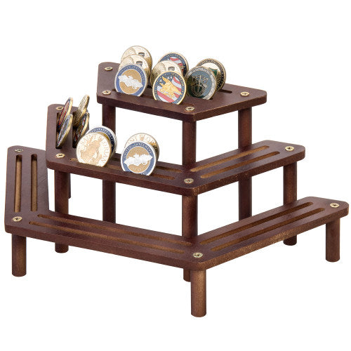 Dark Brown Bamboo Hexagon Challenge Coin Display Rack-MyGift