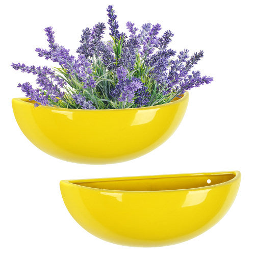 Yellow Ceramic Wall Mounted Hanging Planter, Set of 2-MyGift