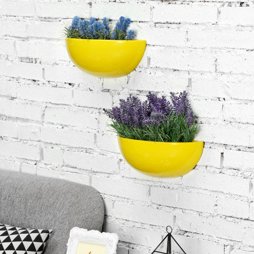 Yellow Ceramic Wall Mounted Hanging Planter, Set of 2-MyGift