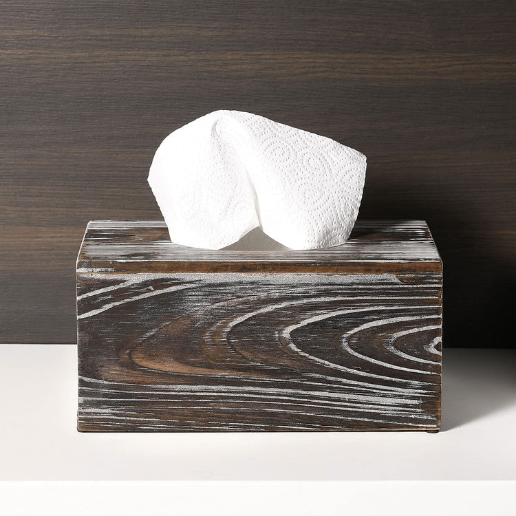 Rustic Torched Wood Tissue Box Cover-MyGift