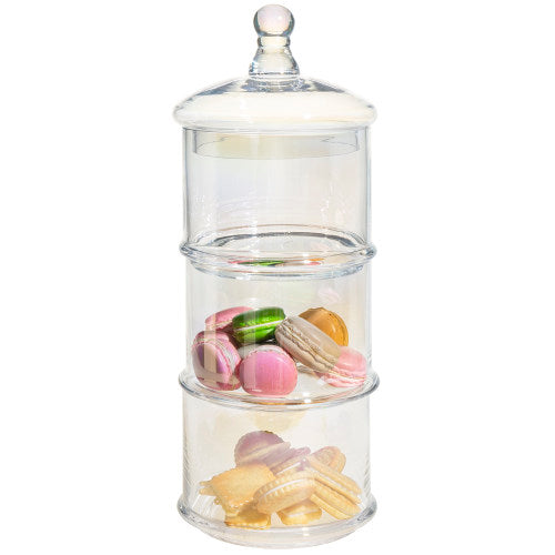 3Tier Clear Stacking Apothecary Jars,Round Glass Candy and Cookie Storage  Dishes